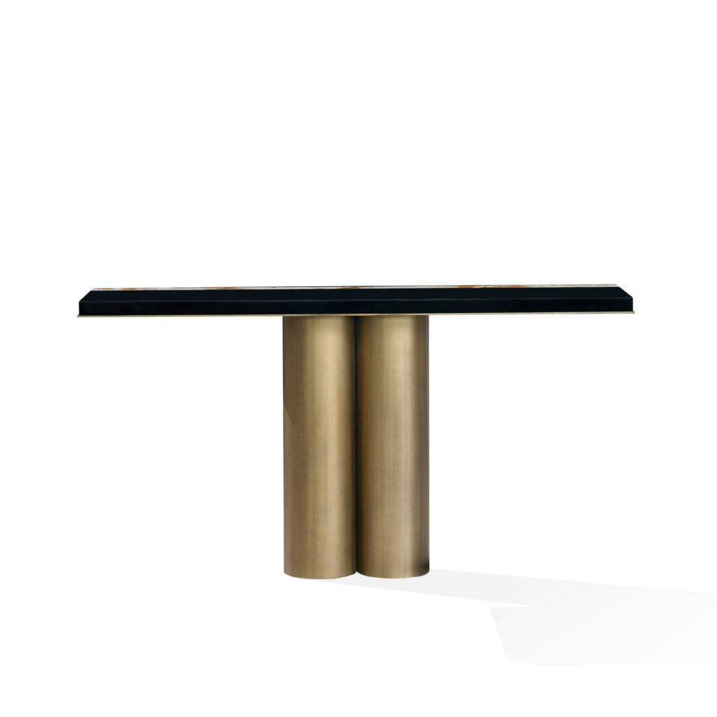Arcahorn Andria | Console Table: Glossy black lacquered wood with horn detailing and burnished brass accents, designed as a refined architectural element for sophisticated interiors | Furniture / Consoles | 2Jour Concierge, your luxury lifestyle shop