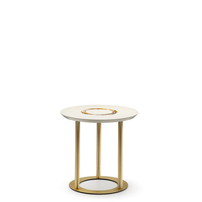Arcahorn Saturno | Round Side Table: Ivory lacquered wood with horn inlay and satin brass structure, designed as an elegant accent table for refined living and lounge spaces | Furniture / Side Tables | 2Jour Concierge, your luxury lifestyle shop