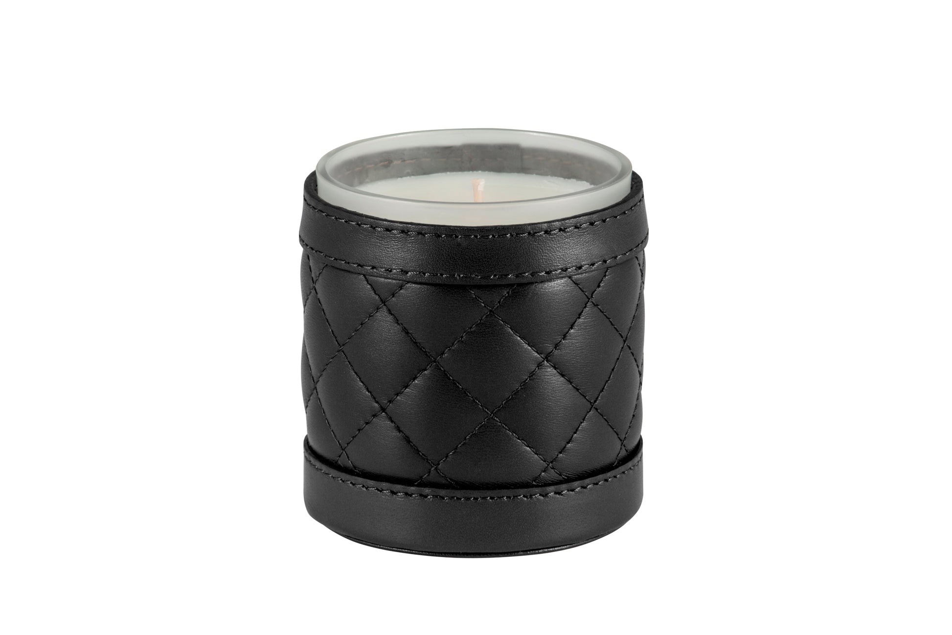 Riviere Ester Quilted Diamonds Padded Leather Candle Holder With Removable Scented Candle | Luxurious Quilted Diamonds Padded Leather Design | Enhance Your Home Ambiance with a Removable Scented Candle | Elevate Your Decor with Riviere's Exquisite Accessories | Available at 2Jour Concierge, #1 luxury high-end gift & lifestyle shop