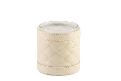 Riviere Ester Quilted Diamonds Padded Leather Candle Holder With Removable Scented Candle | Luxurious Quilted Diamonds Padded Leather Design | Enhance Your Home Ambiance with a Removable Scented Candle | Elevate Your Decor with Riviere's Exquisite Accessories | Available at 2Jour Concierge, #1 luxury high-end gift & lifestyle shop