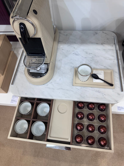 Saint-Germain Deluxe Leather-Covered Wood Coffee and Tea Drawer Organizer w Marble Top