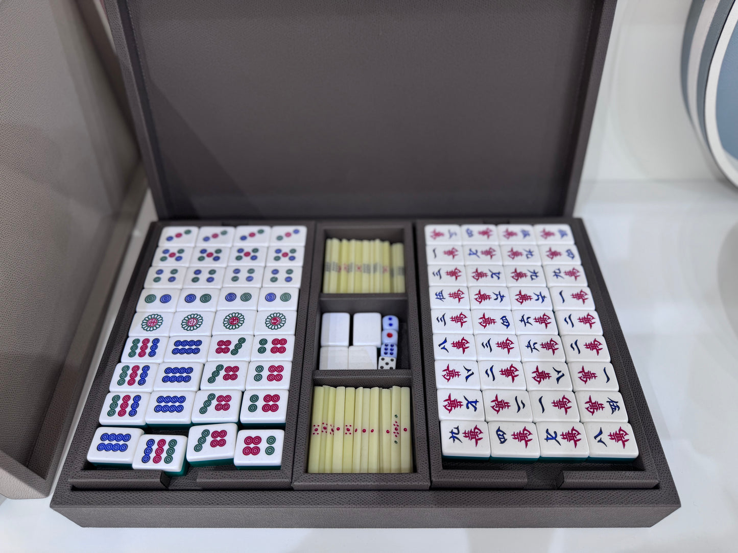 Mahjong Leather-Covered Wood Game Set With Backelite Tiles