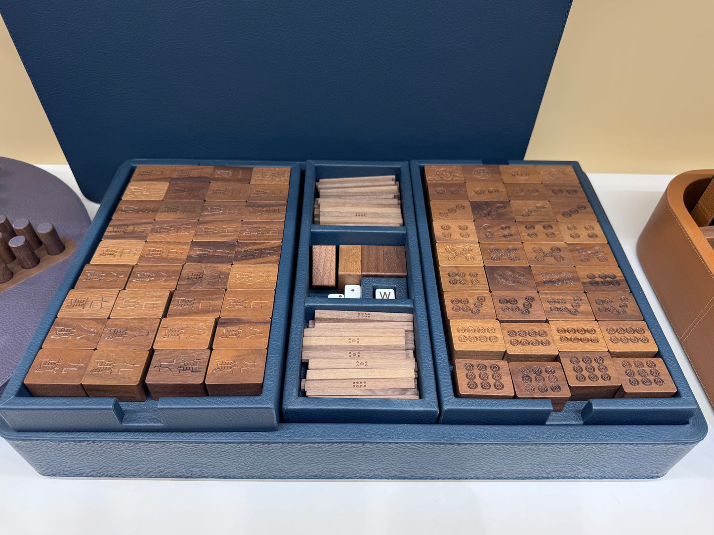 x Poltrona Frau Leather-Covered Wood Mahjong Set