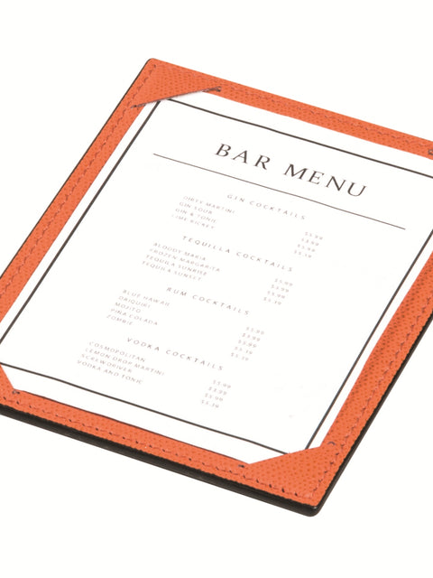 Tavola 1 Menu Holder by Giobagnara | All-leather structure | Hosts one paper | Available in A6, A5, and A4 sizes | Home and Commercial Accessories | 2Jour Concierge, your luxury lifestyle shop