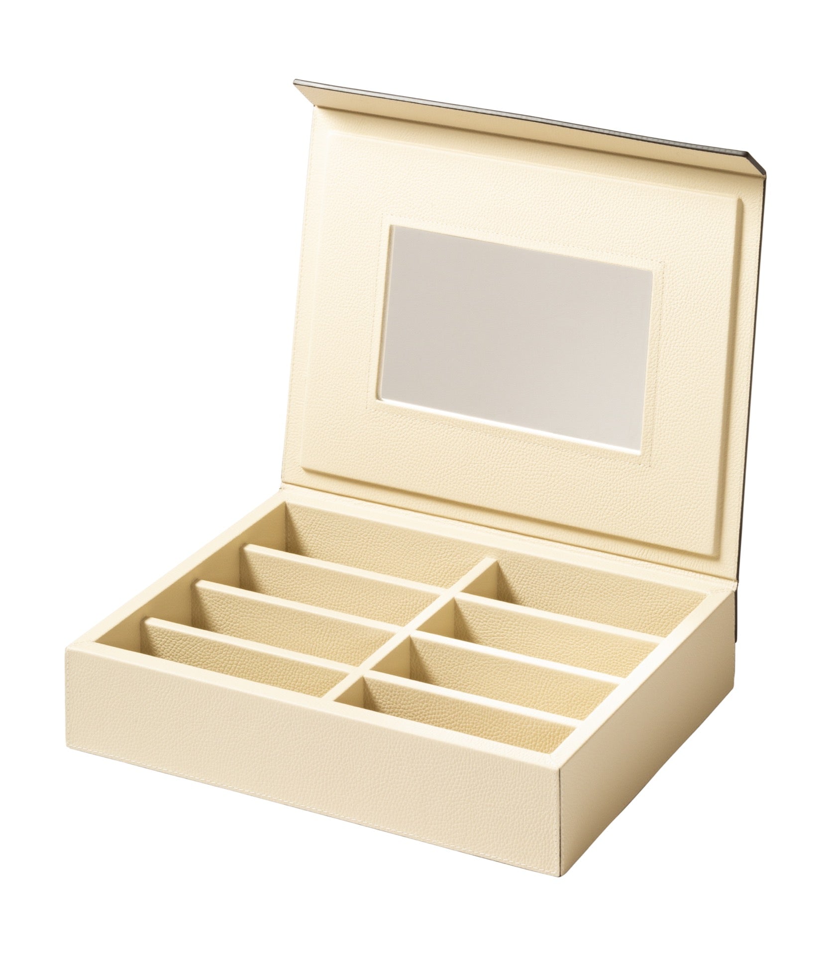 Giobagnara | Glasses Box: Leather-covered storage case with mirror and six compartments | Jewels + Accessories / Glasses & Jewelry Trays + Boxes | 2Jour Concierge, your luxury lifestyle shop | refined dressing tables, personal wardrobes, and curated eyewear displays