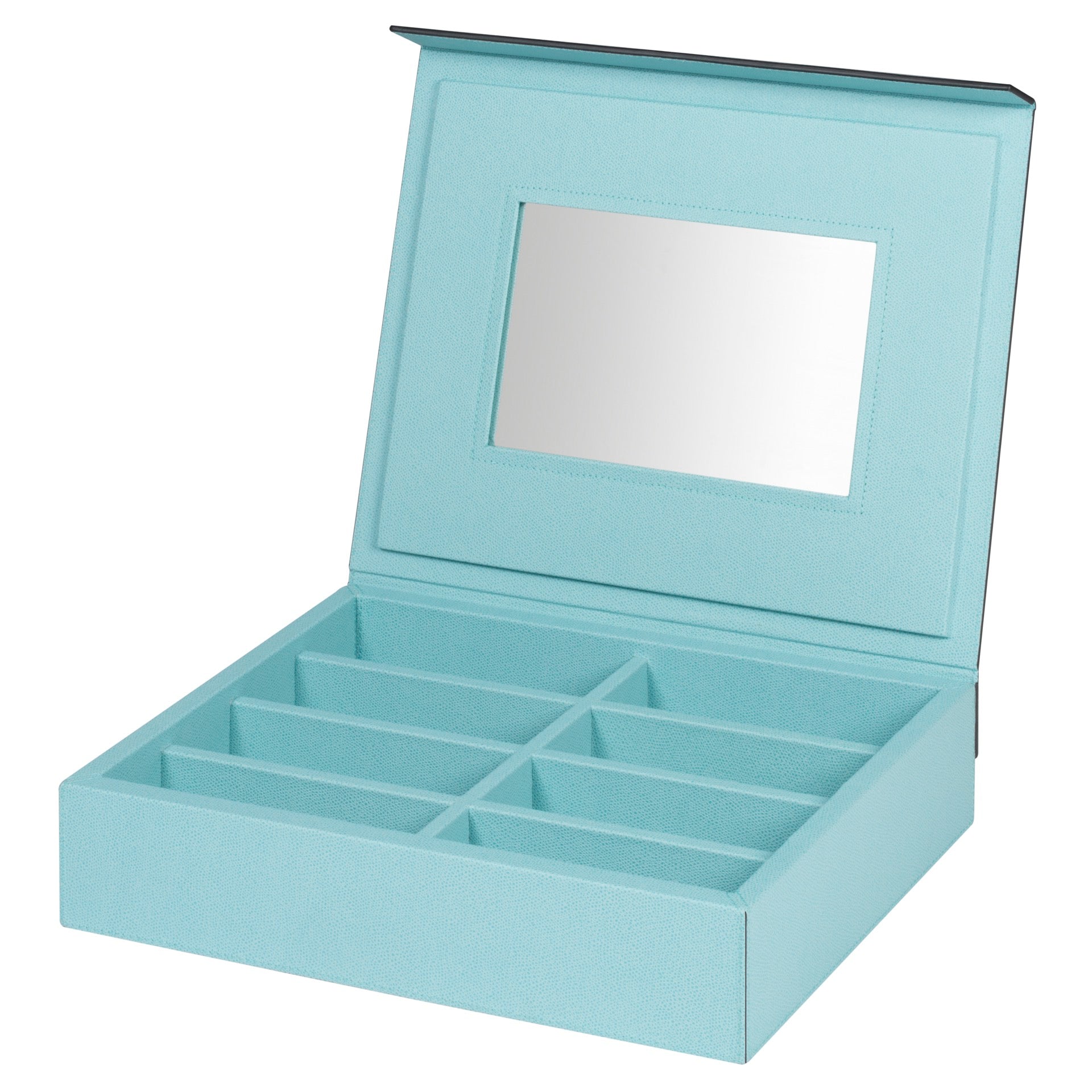 Giobagnara | Glasses Box: Leather-covered storage case with mirror and six compartments | Jewels + Accessories / Glasses & Jewelry Trays + Boxes | 2Jour Concierge, your luxury lifestyle shop | refined dressing tables, personal wardrobes, and curated eyewear displays