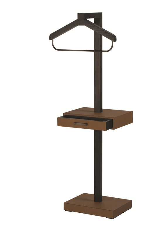 Figaro Clothes Valet | Leather-covered oak structure available in natural, walnut, or wenge finishes | Brass elements with bronze finishing | Heavy base for stability | Home Decor and Clothing Valets | 2Jour Concierge, your luxury lifestyle shop