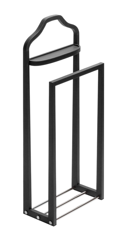 Giobagnara | Amedeo Leather-Covered Wood Clothes Valet: Wood clothes valet covered in leather with metal inserts in chrome, bronze, or brass, fixed valet tray included | Livingroom / Hospitality | 2Jour Concierge, your luxury lifestyle shop | luxury clothes valet, leather valet stand, Giobagnara Amedeo, Italian luxury bedroom accessories, designer valet stand, leather covered wood valet, chrome bronze brass valet, premium clothes organiser