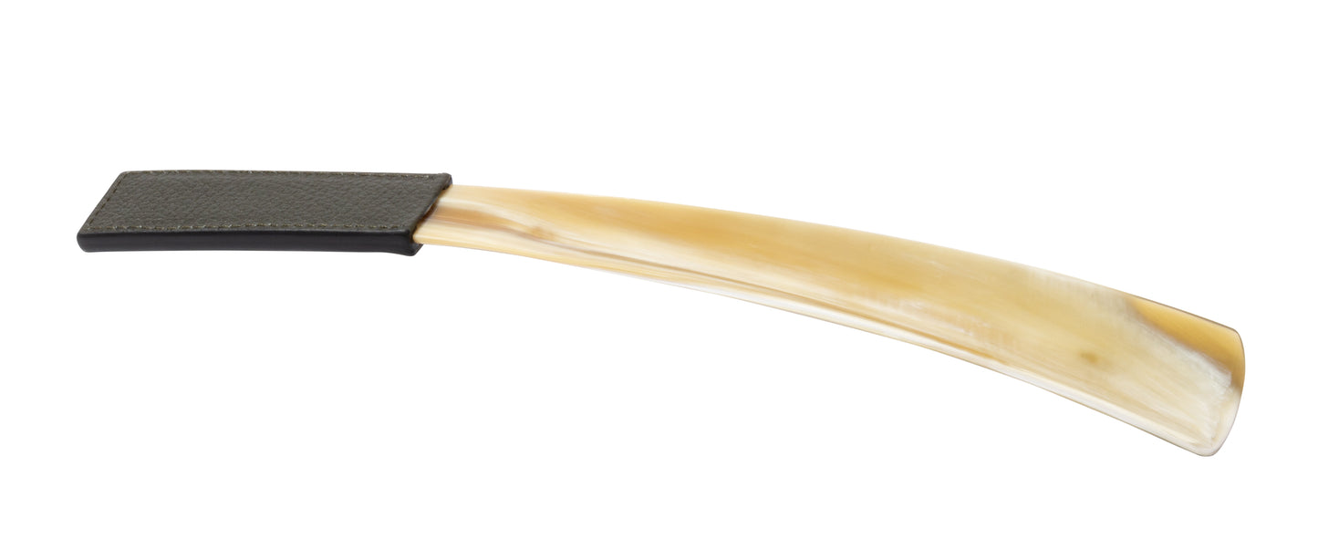 Giobagnara Corno shoehorn | Made from authentic buffalo horn with a luxurious leather handle | Each piece is unique due to natural variations in the horn | Comes with elegant suede packaging | A refined accessory for elevated daily use | Home accessories | 2Jour Concierge, your luxury lifestyle shop