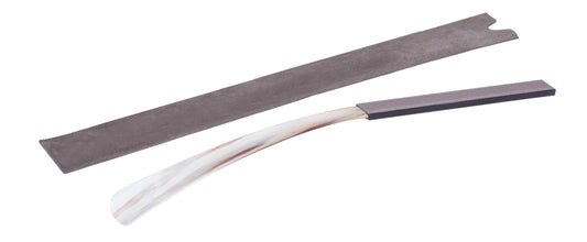 Giobagnara Corno shoehorn | Made from authentic buffalo horn with a luxurious leather handle | Each piece is unique due to natural variations in the horn | Comes with elegant suede packaging | A refined accessory for elevated daily use | Home accessories | 2Jour Concierge, your luxury lifestyle shop