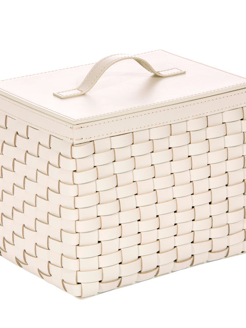 Barcellona Storage Basket With Lid Rectangular by Riviere | Woven leather | Includes lid and acrylic lining | Home Decor and Storage Baskets | 2Jour Concierge, your luxury lifestyle shop