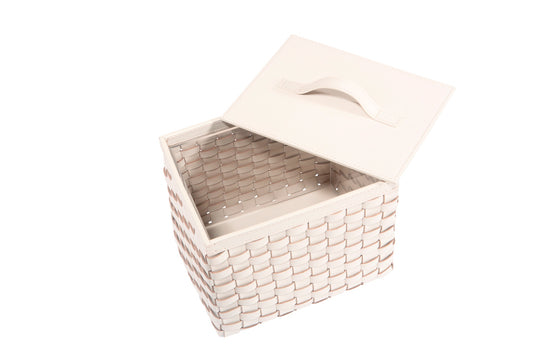 Barcellona Storage Basket With Lid Rectangular by Riviere | Woven leather | Includes lid and acrylic lining | Home Decor and Storage Baskets | 2Jour Concierge, your luxury lifestyle shop