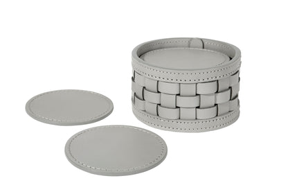 Riviere Barcellona Coaster Holder | Set of 10 Leather Coasters | Presented in a Woven Round Box | Ideal for Yacht Decor | Available at 2Jour Concierge, #1 luxury high-end gift & lifestyle shop