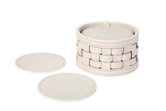 Barcellona Woven Leather Round Coaster Set with Holder