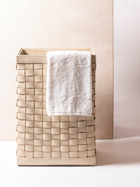 Riviere Barcellona Laundry Basket Rectangular | Woven leather laundry basket, available with or without a lid | Includes a removable transparent plexiglass inner structure for easy cleaning | Home Decor and Storage | 2Jour Concierge, your luxury lifestyle shop