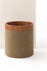 Dama Leather-Covered Wood Bin, Round