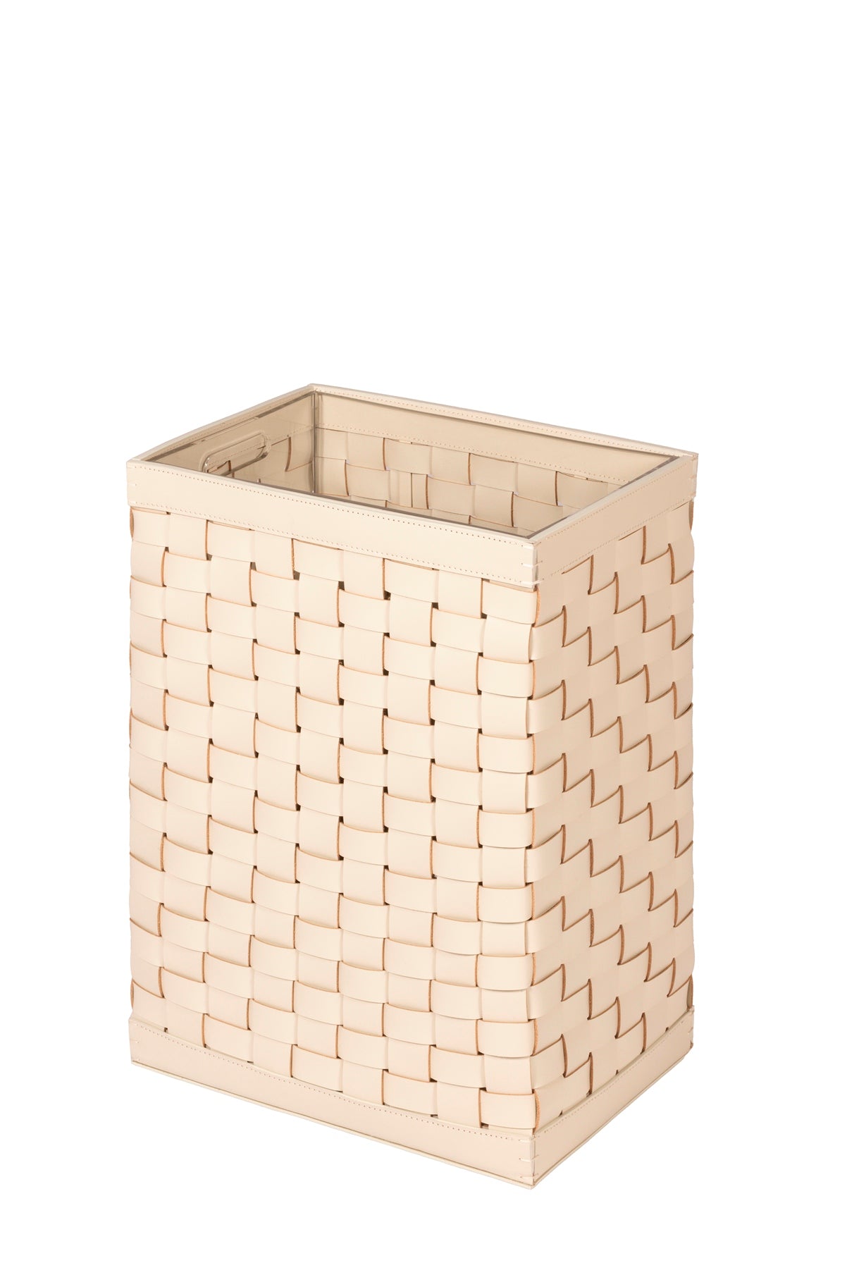 Riviere Barcellona Laundry Basket Rectangular | Woven leather laundry basket, available with or without a lid | Includes a removable transparent plexiglass inner structure for easy cleaning | Home Decor and Storage | 2Jour Concierge, your luxury lifestyle shop