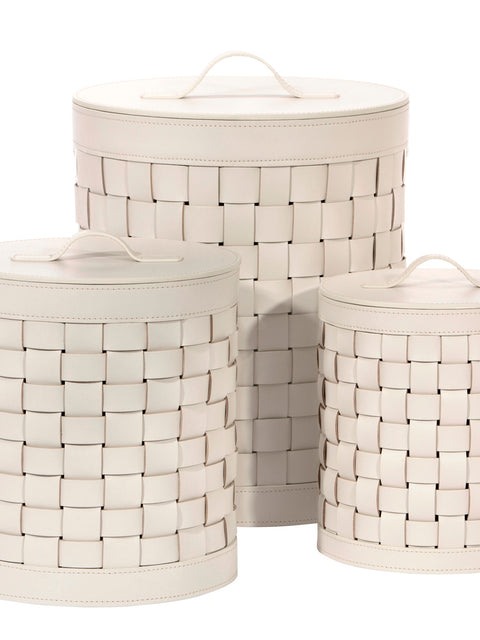 Barcellona Storage Basket With Lid Round by Riviere | Woven leather storage baskets | Provided with lid | Home Decor and Storage Baskets | 2Jour Concierge, your luxury lifestyle shop
