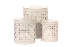 Barcellona Woven Leather Storage Basket with Lid Round