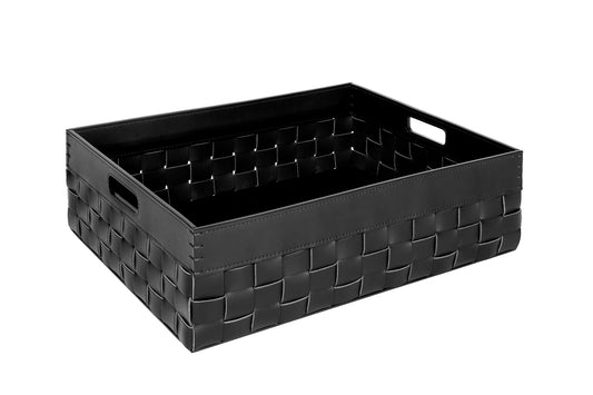 Barcellona Storage Basket With Handles Rectangular Low by Riviere | Woven leather | Includes handles | Home Decor and Storage Baskets | 2Jour Concierge, your luxury lifestyle shop