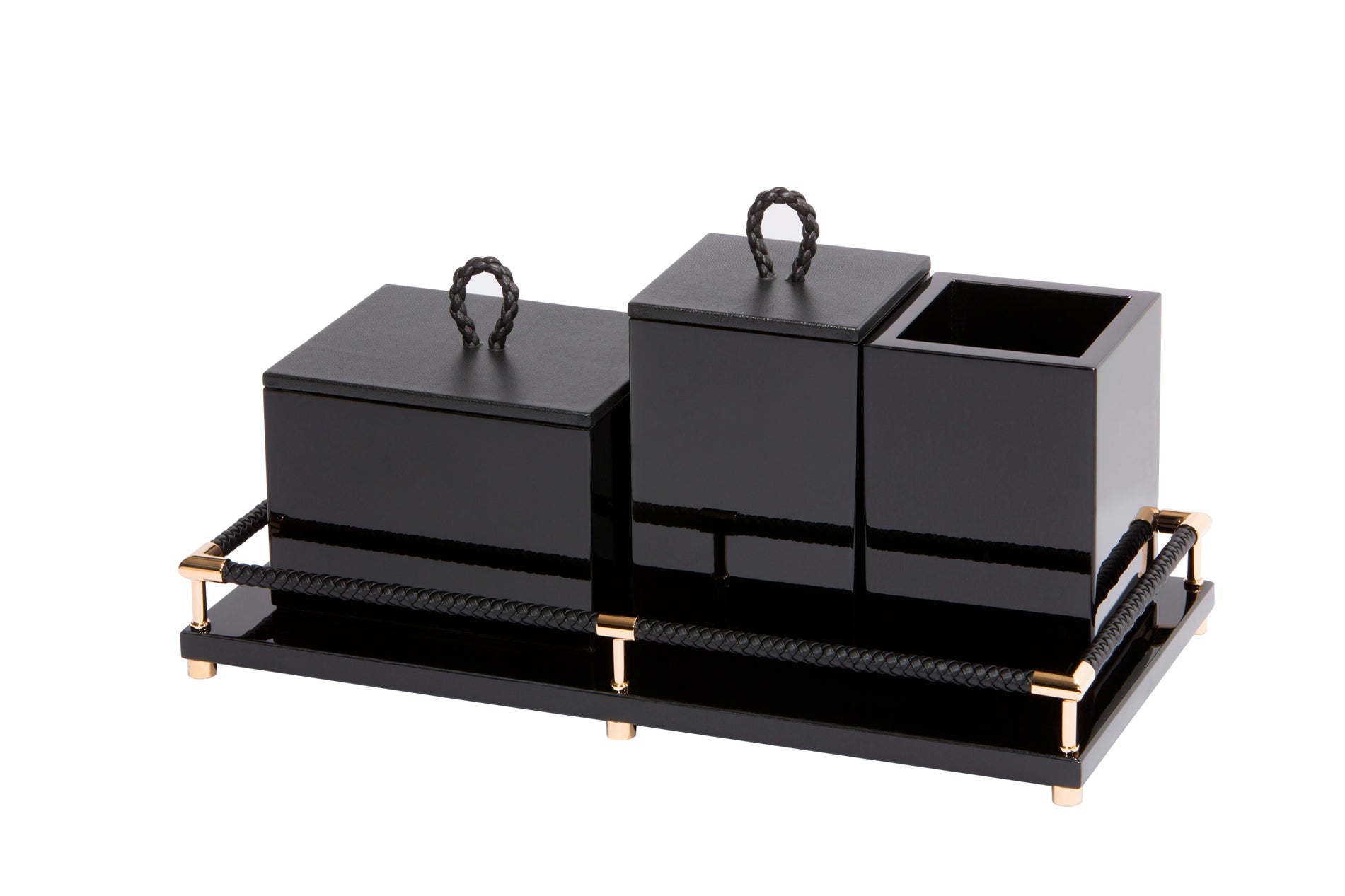 Riviere Thea Lacquered Wood Trinket Container Box with Leather Lid | Stylish Storage Solution | Elegant Design | Perfect for Storing Small Items | Ideal for Yacht Accessories Decor | Explore More Luxury Home Accessories at 2Jour Concierge, #1 luxury high-end gift & lifestyle shop