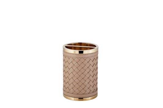 Riviere Alghero Handwoven Leather Toothbrush Holder | Covered with Handwoven Leather | Features Chrome or Gold Metal Finish | Elevate Your Bathroom Decor with Luxury Accessories from 2Jour Concierge, #1 luxury high-end gift & lifestyle shop