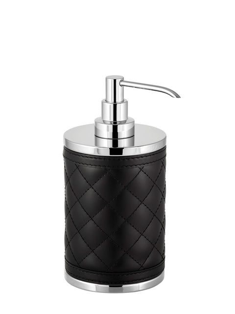 Riviere Alghero Diamonds Leather Soap Dispenser | Covered with Quilted Diamonds Padded Leather | Features Chrome or Gold Metal Finish | Adds a Touch of Elegance to Your Bathroom