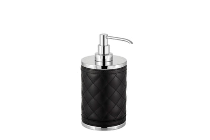 Riviere Alghero Diamonds Leather Soap Dispenser | Covered with Quilted Diamonds Padded Leather | Features Chrome or Gold Metal Finish | Adds a Touch of Elegance to Your Bathroom