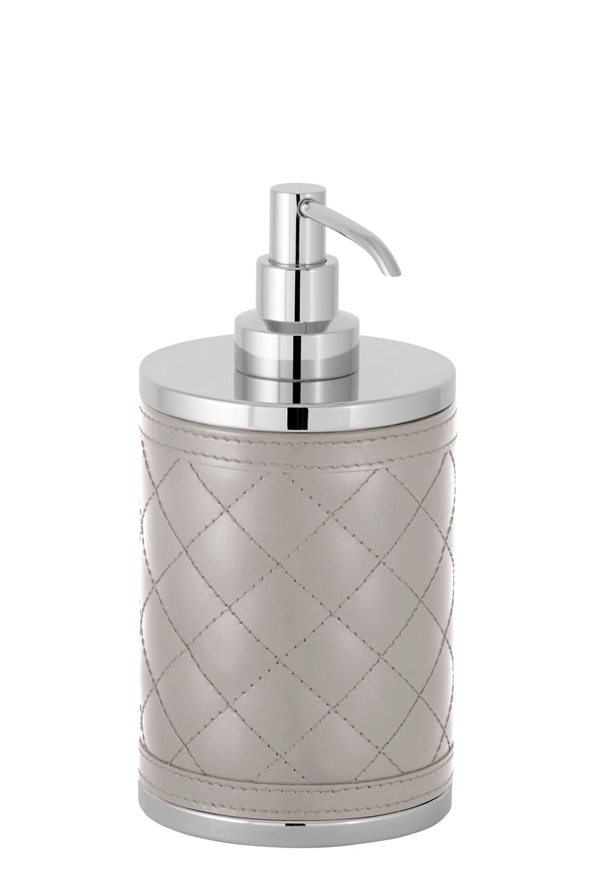 Riviere Alghero Diamonds Leather Soap Dispenser | Covered with Quilted Diamonds Padded Leather | Features Chrome or Gold Metal Finish | Adds a Touch of Elegance to Your Bathroom