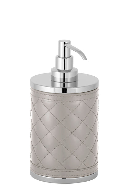 Riviere Alghero Diamonds Leather Soap Dispenser | Covered with Quilted Diamonds Padded Leather | Features Chrome or Gold Metal Finish | Adds a Touch of Elegance to Your Bathroom