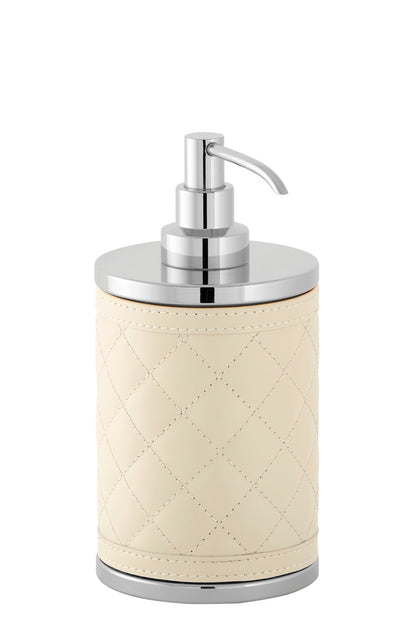 Riviere Alghero Diamonds Leather Soap Dispenser | Covered with Quilted Diamonds Padded Leather | Features Chrome or Gold Metal Finish | Adds a Touch of Elegance to Your Bathroom