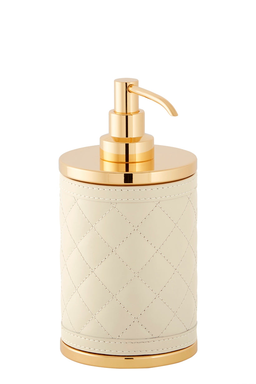 Riviere Alghero Diamonds Leather Soap Dispenser | Covered with Quilted Diamonds Padded Leather | Features Chrome or Gold Metal Finish | Adds a Touch of Elegance to Your Bathroom