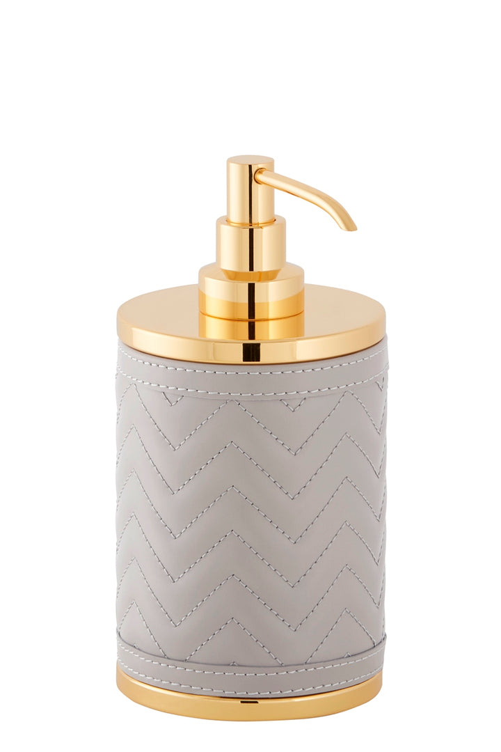 Riviere Alghero Quilted Herringbone Leather Soap Dispenser | Covered with Quilted Herringbone Padded Leather | Features Chrome or Gold Metal Finish | Adds Elegance to Bathrooms