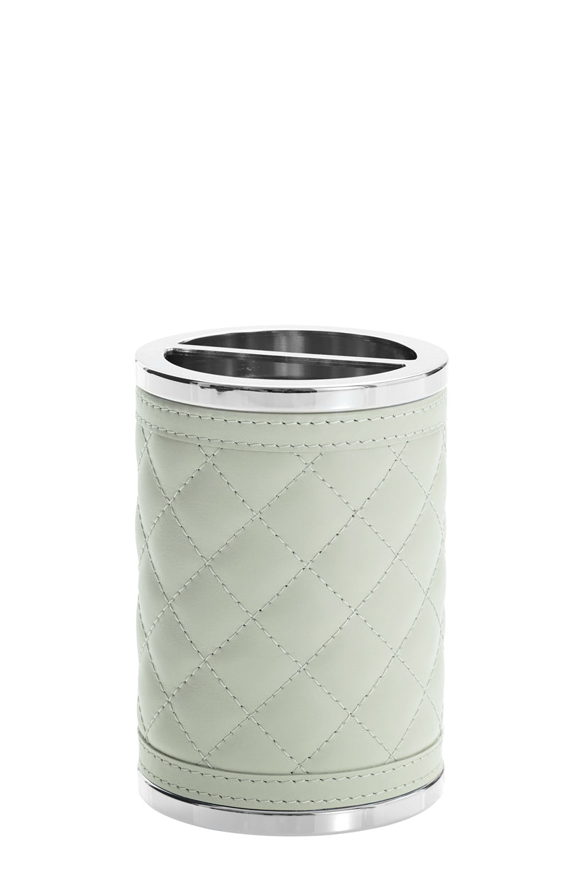 Riviere Alghero Diamonds Leather Toothbrush Holder | Covered with Quilted Diamonds Padded Leather | Features Chrome or Gold Metal Finish | Adds Opulence to Bathroom Decor