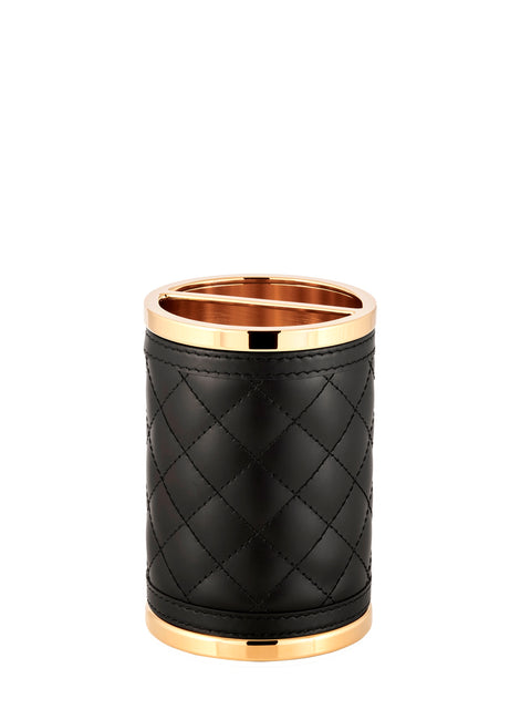 Riviere Alghero Diamonds Leather Toothbrush Holder | Covered with Quilted Diamonds Padded Leather | Features Chrome or Gold Metal Finish | Adds Opulence to Bathroom Decor
