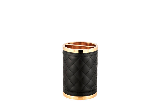 Riviere Alghero Diamonds Leather Toothbrush Holder | Covered with Quilted Diamonds Padded Leather | Features Chrome or Gold Metal Finish | Adds Opulence to Bathroom Decor