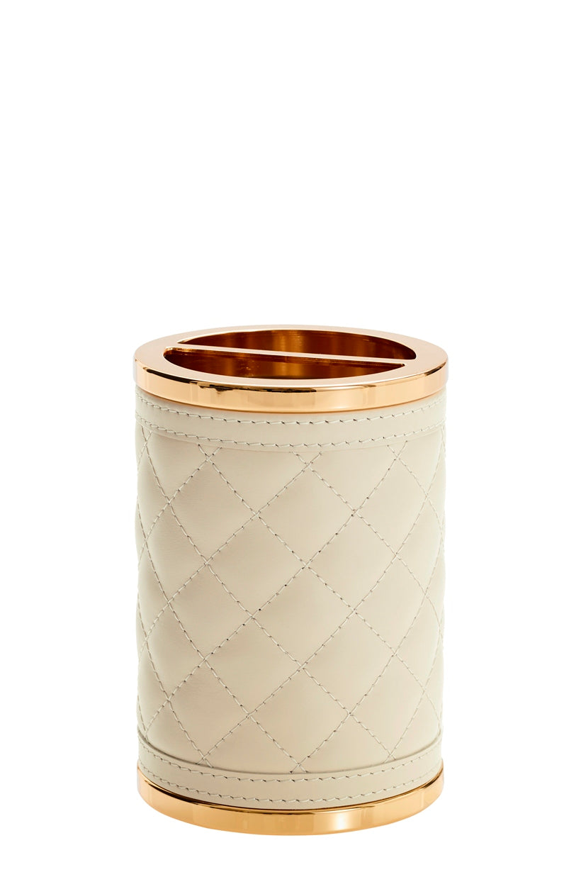 Riviere Alghero Diamonds Leather Toothbrush Holder | Covered with Quilted Diamonds Padded Leather | Features Chrome or Gold Metal Finish | Adds Opulence to Bathroom Decor