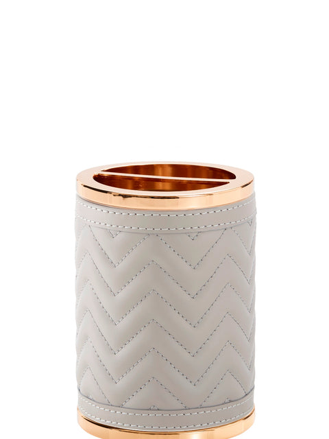 Riviere Alghero Quilted Herringbone Leather Toothbrush Holder | Covered with Quilted Herringbone Padded Leather | Features Chrome or Gold Metal Finish | Adds Elegance to Bathrooms