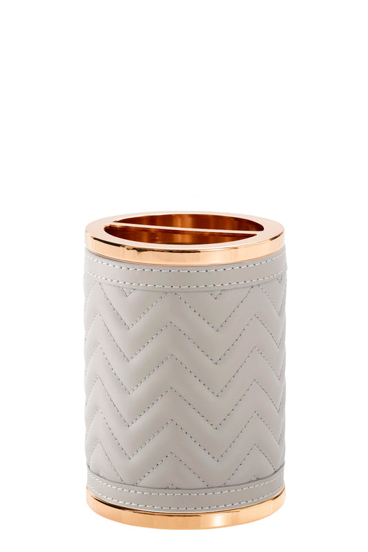 Riviere Alghero Quilted Herringbone Leather Toothbrush Holder | Covered with Quilted Herringbone Padded Leather | Features Chrome or Gold Metal Finish | Adds Elegance to Bathrooms