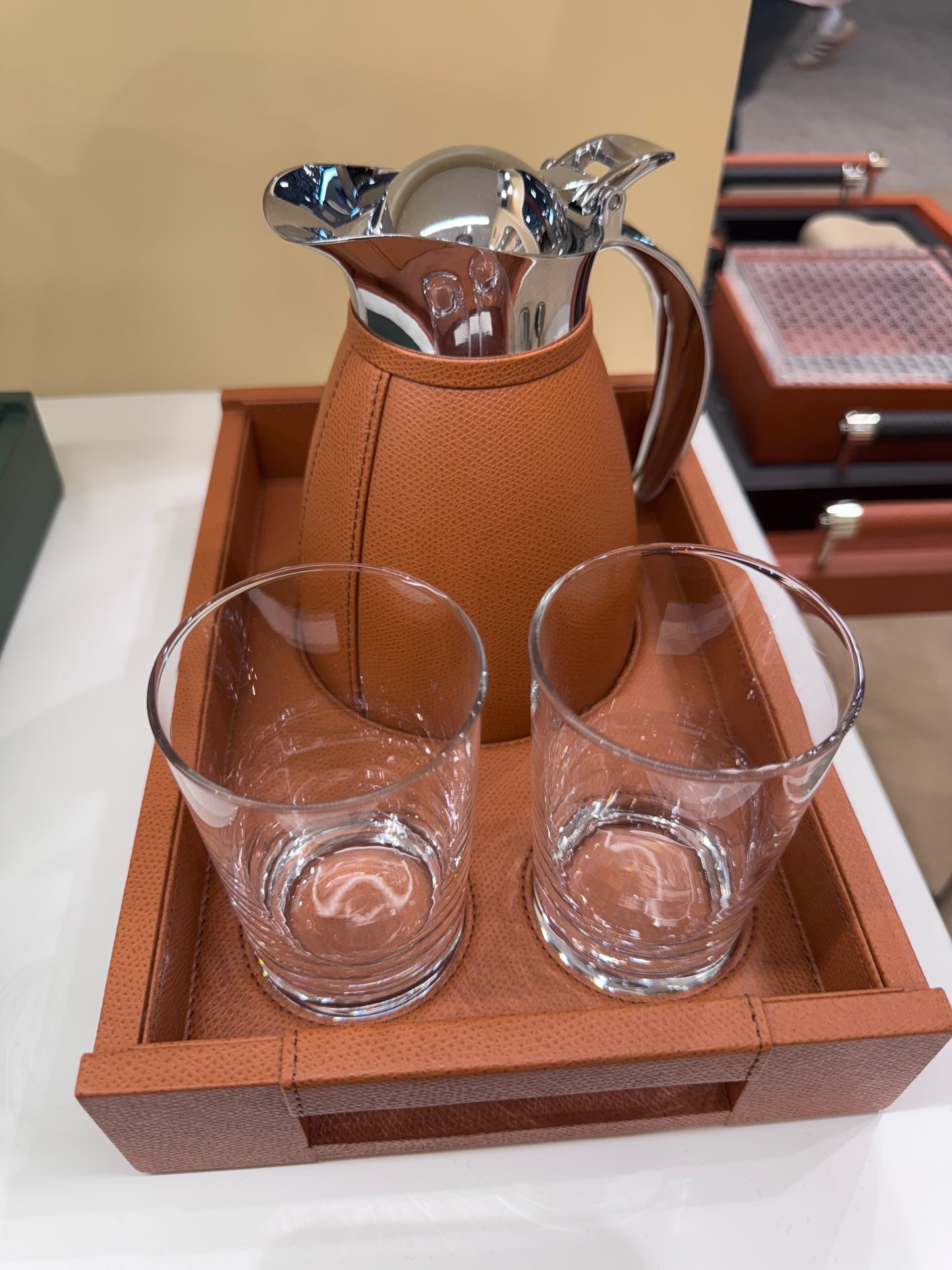 Beaubourg Nesting Tray Set w Chantilly Carafe & Two Fine Crystal Glasses