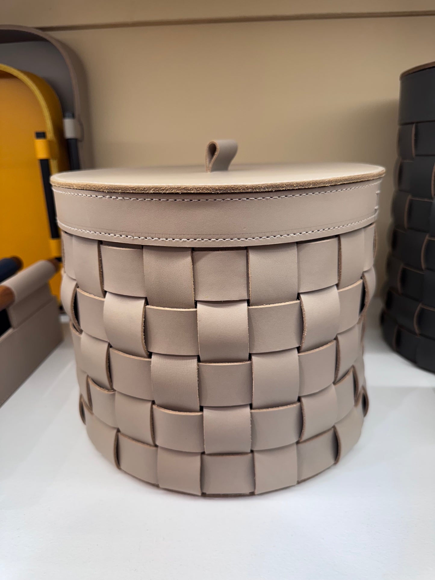 Mondina Rectangular Woven Saddle Leather Storage Basket (low)
