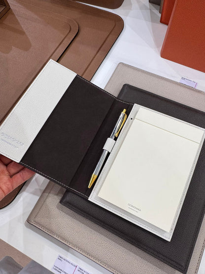 Leather-Covered Notepad Holder with Suede Lining & Side Pockets