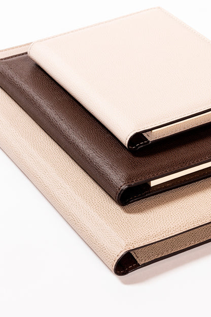 Leather-Covered Notepad Holder with Suede Lining & Side Pockets M