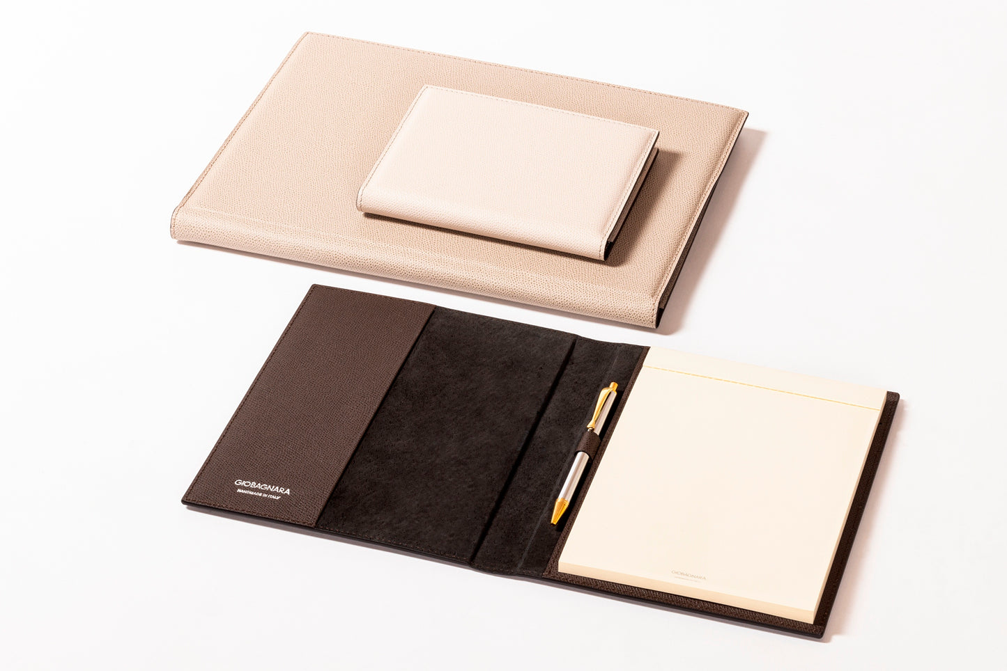 Leather-Covered Notepad Holder with Suede Lining & Side Pockets M