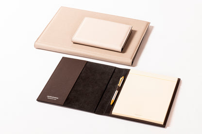 Leather-Covered Notepad Holder with Suede Lining & Side Pockets M