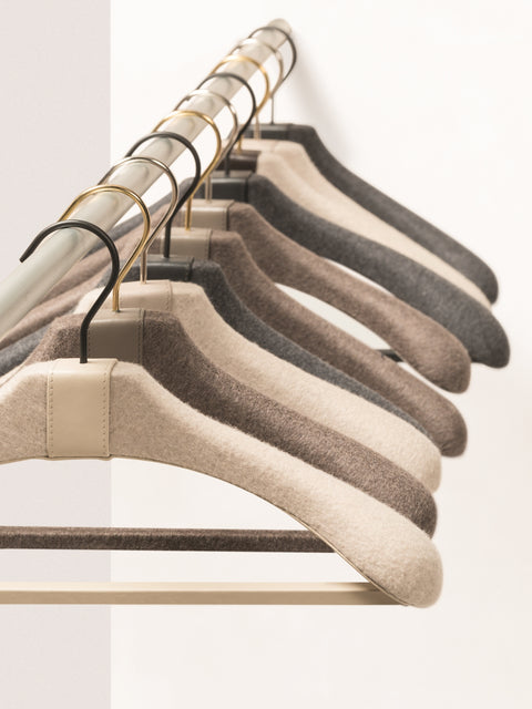 Giobagnara Brunello Clothes Leather & Cashmere Covered Wood Hanger | Stylish Wardrobe Accessories, Elegant Closet Organization & Gift Items | 2Jour Concierge, #1 luxury high-end gift & lifestyle shop