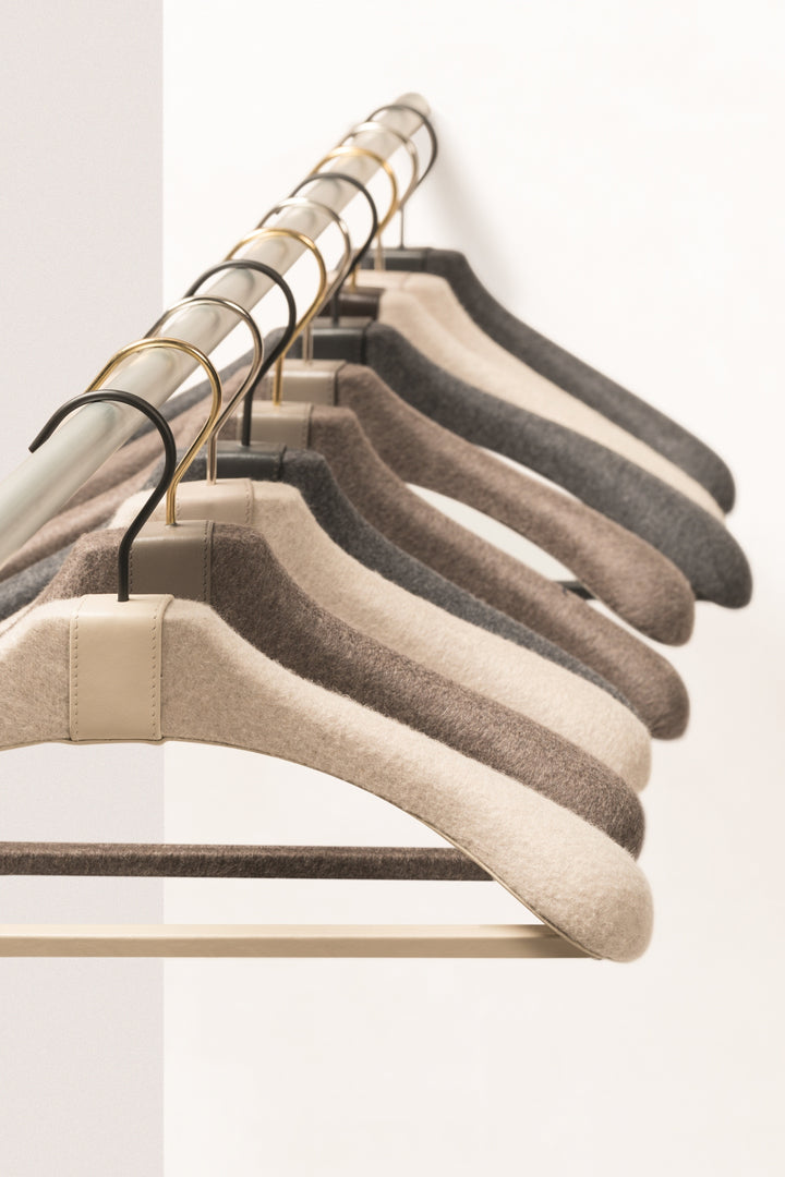 Giobagnara Brunello Clothes Leather & Cashmere Covered Wood Hanger | Stylish Wardrobe Accessories, Elegant Closet Organization & Gift Items | 2Jour Concierge, #1 luxury high-end gift & lifestyle shop