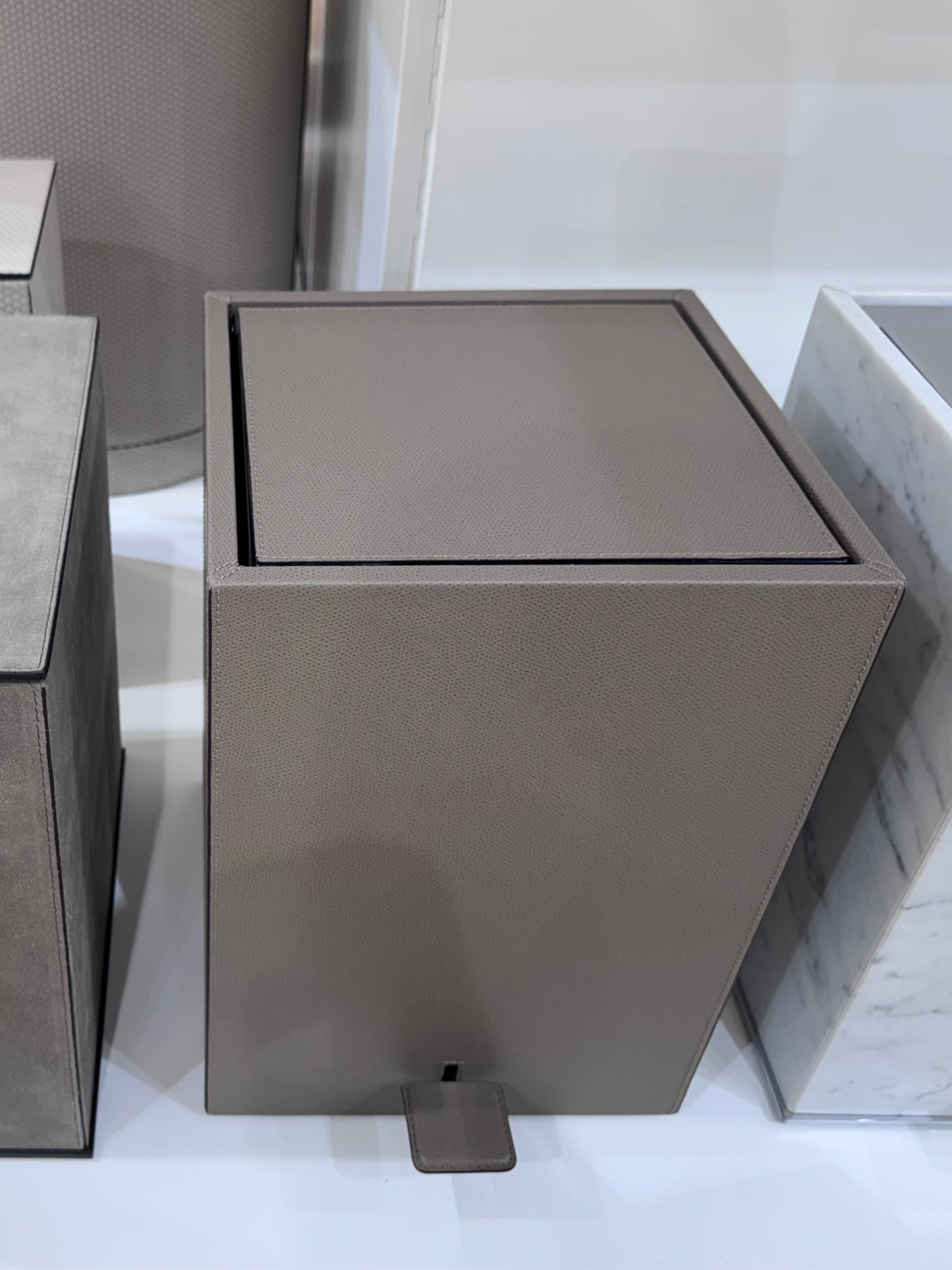 Groove Leather-Covered Wood Pedal Bin, Square