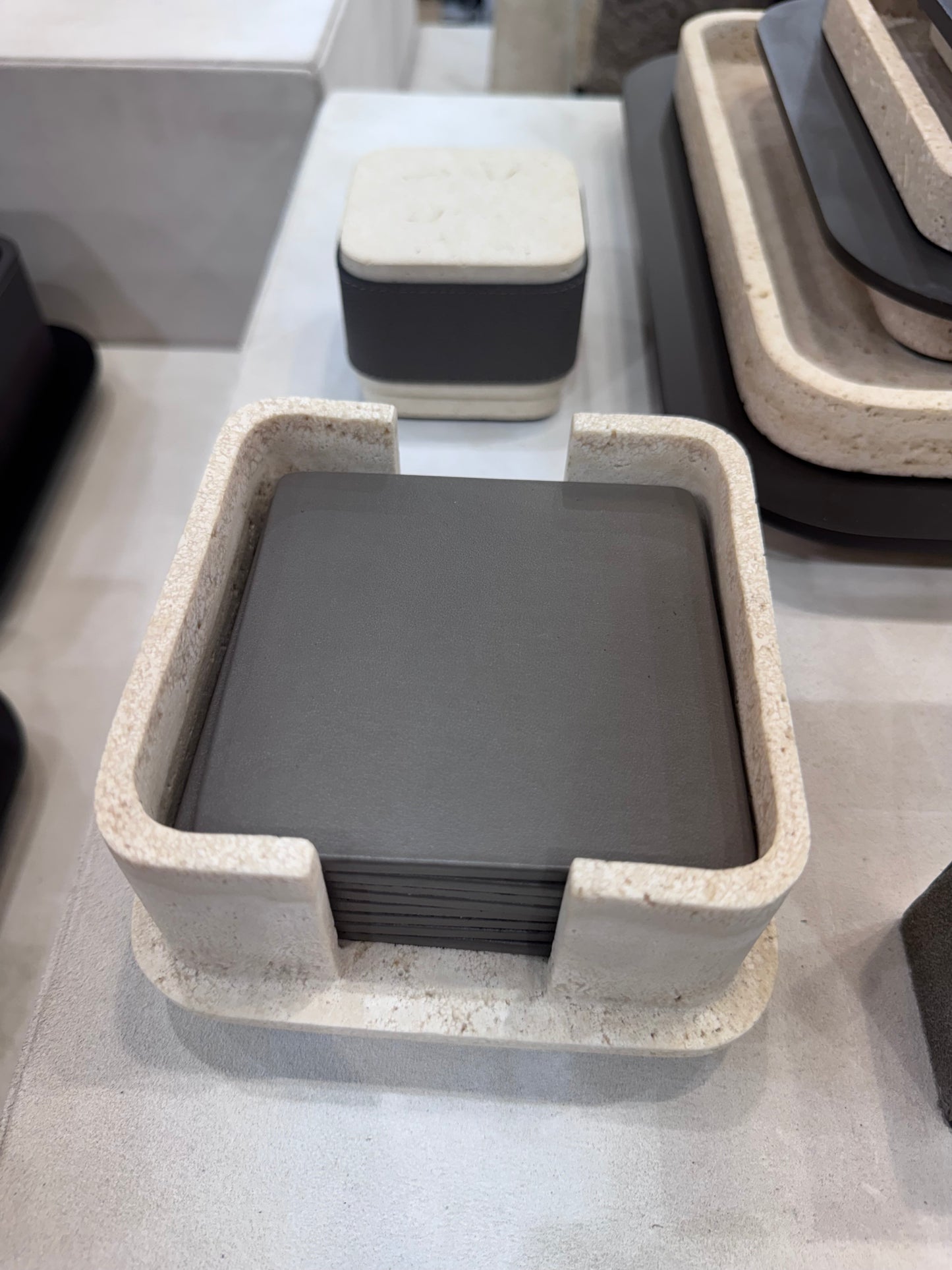 x Glenn Sestig Lloyd Leather and Marble Coaster Holder with 8 Coasters