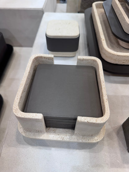 x Glenn Sestig Lloyd Leather and Marble Coaster Holder with 8 Coasters